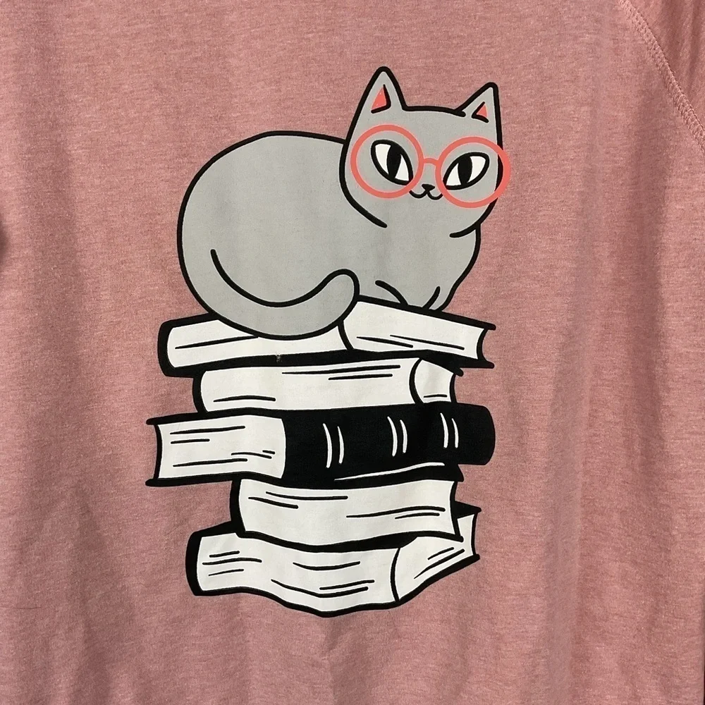 Women’s Instant Message Lightweight Sweatshirt Books Cat Funny Cat Size Medium